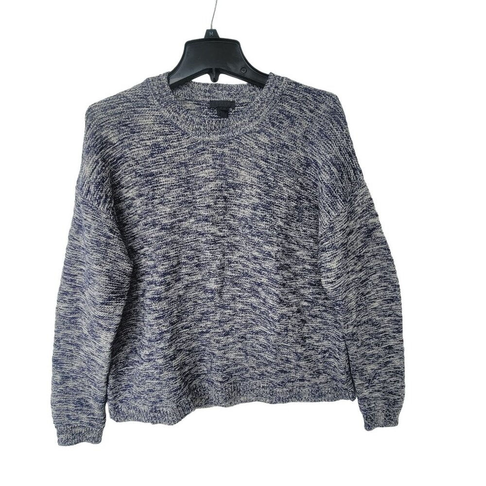 J.Crew Collection Sz L Womens Marbled Chunky Knit Casual Crew Neck Sweater Blue